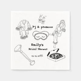 Handgezeichnetes PJ und Brautparty Prosecco Serviette