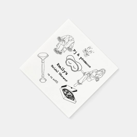 Handgezeichnetes PJ und Brautparty Prosecco Serviette (Ecke)