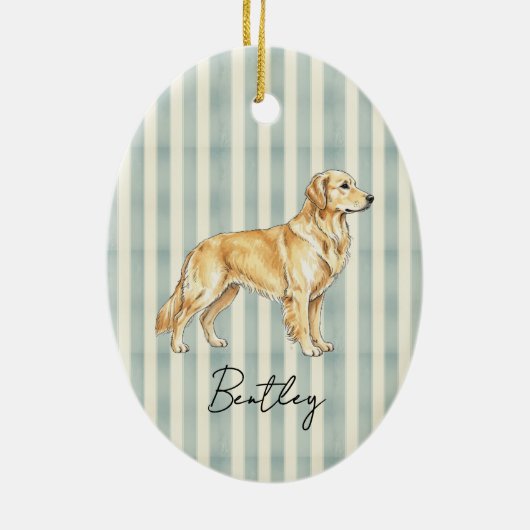 Handgezeichnetes Portrait Sketch Goldener Retrieve Keramik Ornament (Hinten)