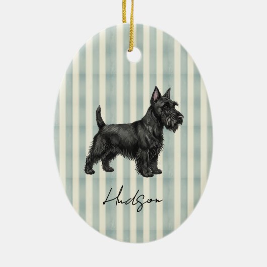 Handgezeichnetes Portrait Sketch Scottish Terrier Keramik Ornament (Hinten)