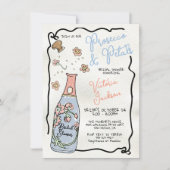 Handgezeichnetes Presecco- und Petals-Brautparty p Einladung (Vorderseite)