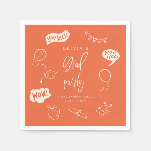 Handgezeichnetes Quirky Orange Grad Party Serviette (Vorderseite)