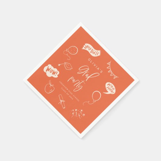Handgezeichnetes Quirky Orange Grad Party Serviette (Ecke)