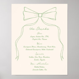 Handgezeichnetes Quriky Bow Green Wedding Bar Drin Poster