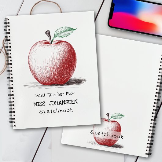 Handgezeichnetes Red Apple Bester Lehrer je Sketch Notizblock