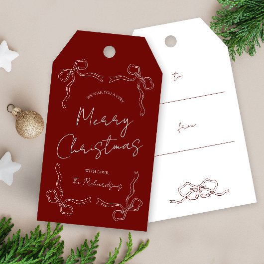 Handgezeichnetes Red Bow Whimsical Einzigartiges W Geschenkanhänger