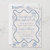 Handgezeichnetes Retro etwas Blaues Brautparty Einladung (Vorderseite)