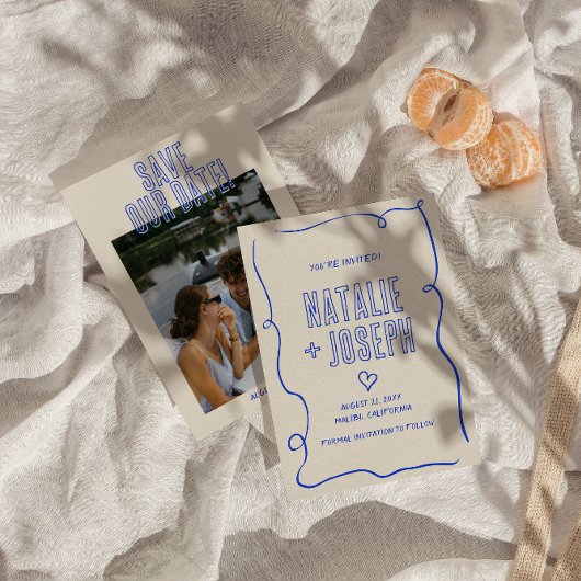 Handgezeichnetes Retro Fett Quirky Foto Hochzeit Save The Date