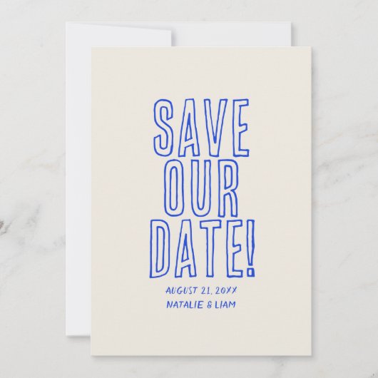 Handgezeichnetes Retro Fett Vergnügen Hochzeit Save The Date (Vorderseite)