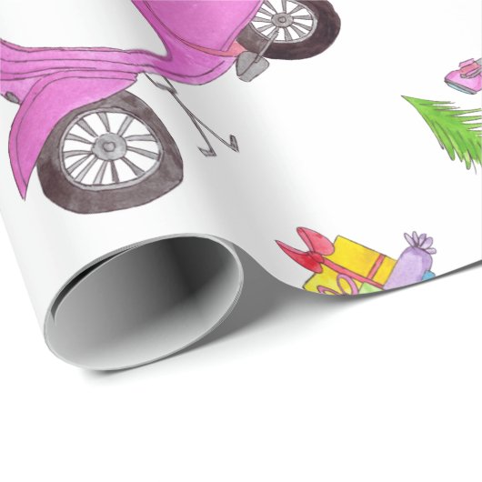 Handgezeichnetes Retro-Roller-Wrapping Paper Geschenkpapier (Rolleneckpunkt)