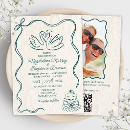 Handgezeichnetes Retro-Swans-Foto Einladung