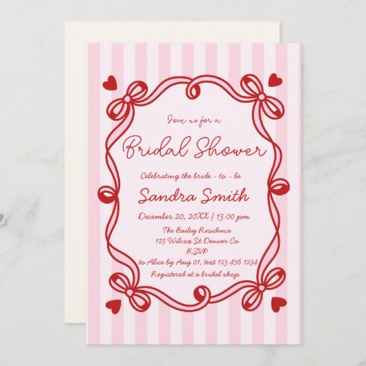 Handgezeichnetes Ribbon-Brautparty Einladung (Vorne/Hinten)