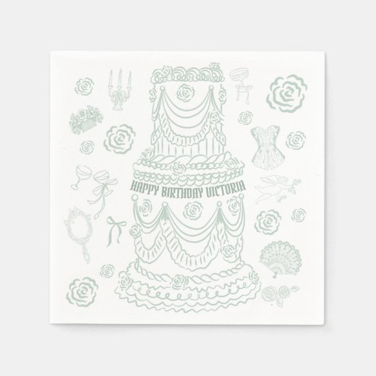 Handgezeichnetes Rokoko Soft Renaissance Coquette Serviette (Vorderseite)