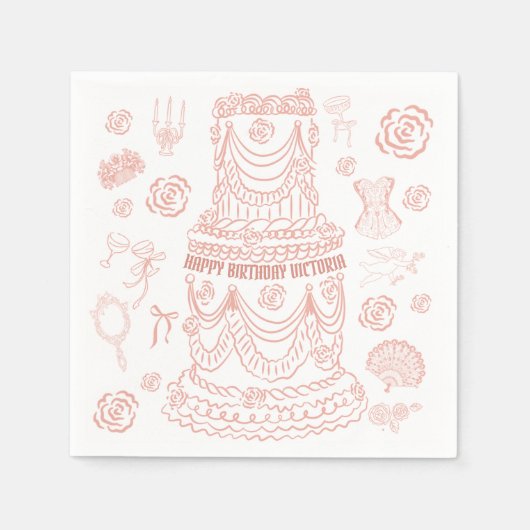 Handgezeichnetes Rokoko Soft Renaissance Coquette Serviette (Vorderseite)