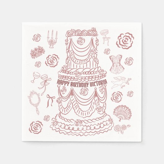 Handgezeichnetes Rokoko Soft Renaissance Coquette Serviette (Vorderseite)