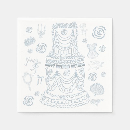 Handgezeichnetes Rokoko Soft Renaissance Coquette Serviette (Vorderseite)