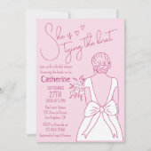 Handgezeichnetes rosa Bow Hochzeitskraut-Brautpart Einladung (Vorderseite)