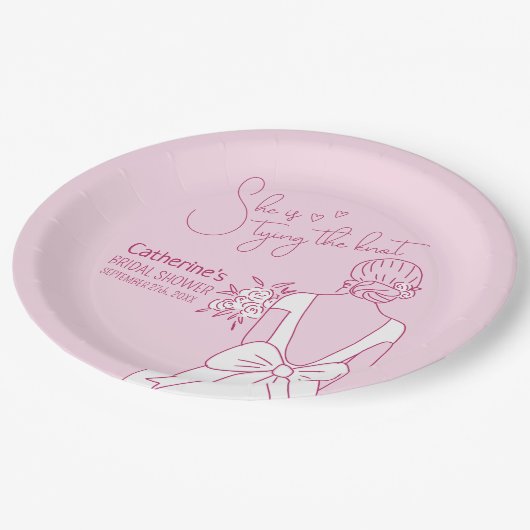 Handgezeichnetes rosa Bow Hochzeitskraut-Brautpart Pappteller (Schrägansicht)