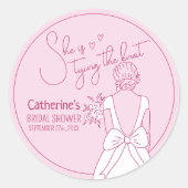 Handgezeichnetes rosa Bow Hochzeitskraut-Brautpart Runder Aufkleber (Vorderseite)