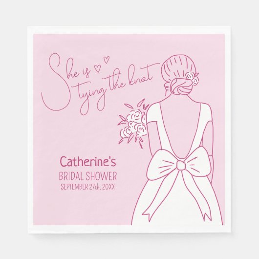 Handgezeichnetes rosa Bow Hochzeitskraut-Brautpart Serviette (Vorderseite)