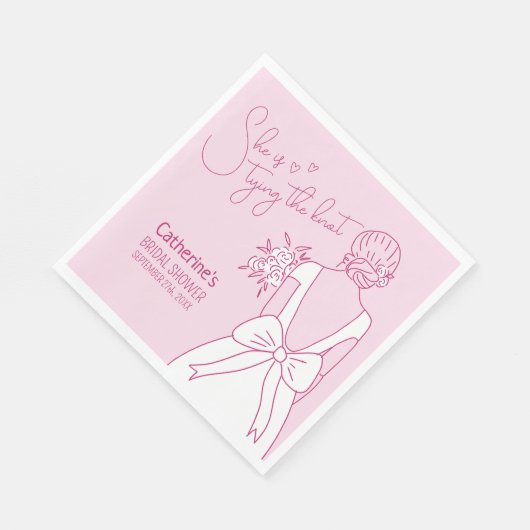 Handgezeichnetes rosa Bow Hochzeitskraut-Brautpart Serviette (Ecke)