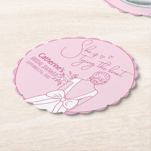 Handgezeichnetes rosa Bow Hochzeitskraut-Brautpart Untersetzer (angewinkelt)