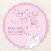 Handgezeichnetes rosa Bow Hochzeitskraut-Brautpart Untersetzer (Vorderseite)