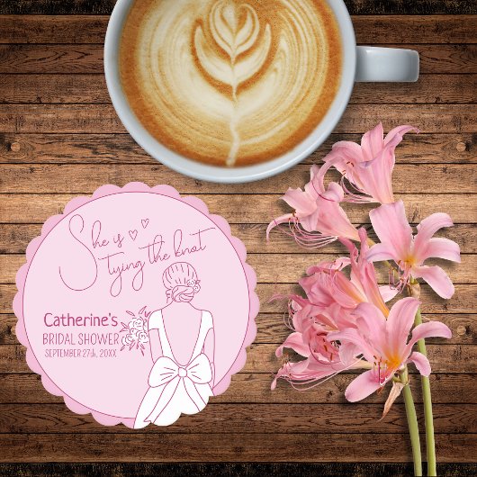 Handgezeichnetes rosa Bow Hochzeitskraut-Brautpart Untersetzer