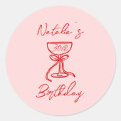 Handgezeichnetes Rosa Champagner Glass Geburtstag Runder Aufkleber (Vorderseite)