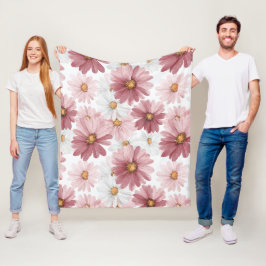 Handgezeichnetes rosa Gänseblümchen weißes Blumenm Fleecedecke