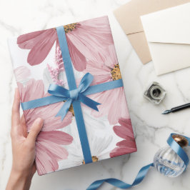 Handgezeichnetes Rosa Gänseblümchen Weißes Blumenm Geschenkpapier
