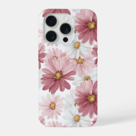Handgezeichnetes rosa Gänseblümchen weißes Blumenm iPhone 15 Pro Hülle