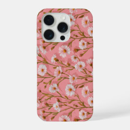 Handgezeichnetes Rosa Gänseblümchen Weißes Blumenm iPhone 15 Pro Hülle