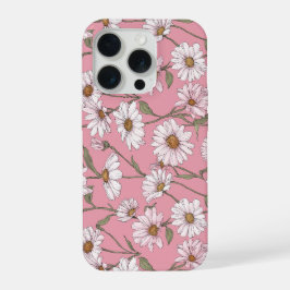 Handgezeichnetes rosa Gänseblümchen weißes Blumenm iPhone 15 Pro Hülle