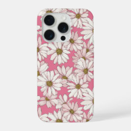 Handgezeichnetes rosa Gänseblümchen weißes Blumenm iPhone 15 Pro Hülle