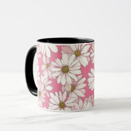 Handgezeichnetes rosa Gänseblümchen weißes Blumenm Tasse