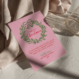 Handgezeichnetes Rosa Grüner Bow Kranz Weihnachten