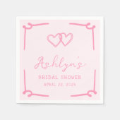 Handgezeichnetes rosa Herz Brautparty Papier Napki Serviette (Vorderseite)