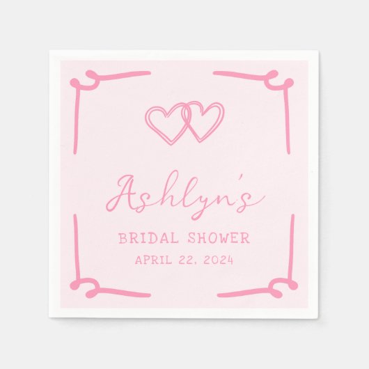 Handgezeichnetes rosa Herz Brautparty Papier Napki Serviette (Vorderseite)
