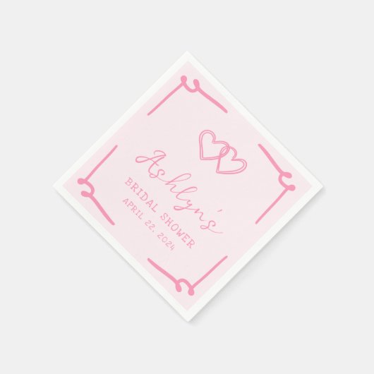 Handgezeichnetes rosa Herz Brautparty Papier Napki Serviette (Ecke)