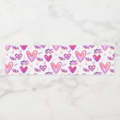 Handgezeichnetes rosa Herz Valentinmuster Wasserflaschenetikett (Einzelnes Label)