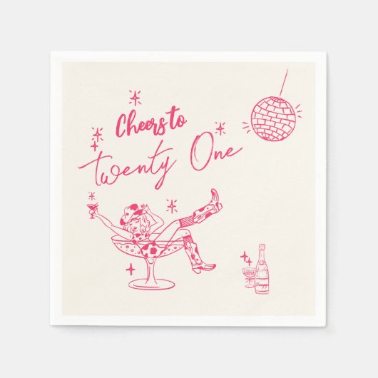 Handgezeichnetes rosa Küstenstreifen Mädchen 21. G Serviette (Vorderseite)