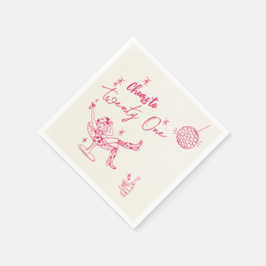 Handgezeichnetes rosa Küstenstreifen Mädchen 21. G Serviette (Ecke)