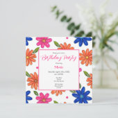 Handgezeichnetes Rosa, orange, blaue Blumen Einladung (Stehend Vorderseite)