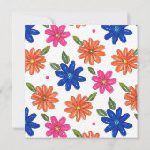 Handgezeichnetes Rosa, orange, blaue Blumen Einladung (Rückseite)