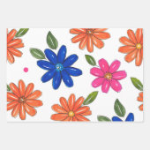 Handgezeichnetes Rosa, orange, blaue Blumen Geschenkpapier Set (Vorderseite 2)