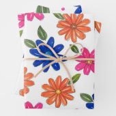 Handgezeichnetes Rosa, orange, blaue Blumen Geschenkpapier Set (Beispiel)