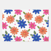 Handgezeichnetes Rosa, orange, blaue Blumen Geschenkpapier Set (Vorderseite)