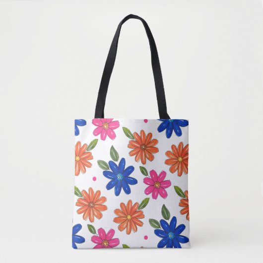 Handgezeichnetes Rosa, orange, blaue Blumen Tasche (Vorderseite)