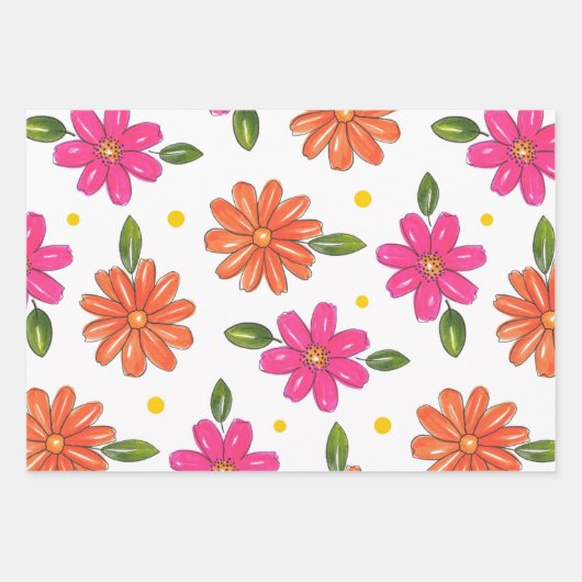 Handgezeichnetes Rosa, orange Blume Geschenkpapier Set (Vorderseite 2)